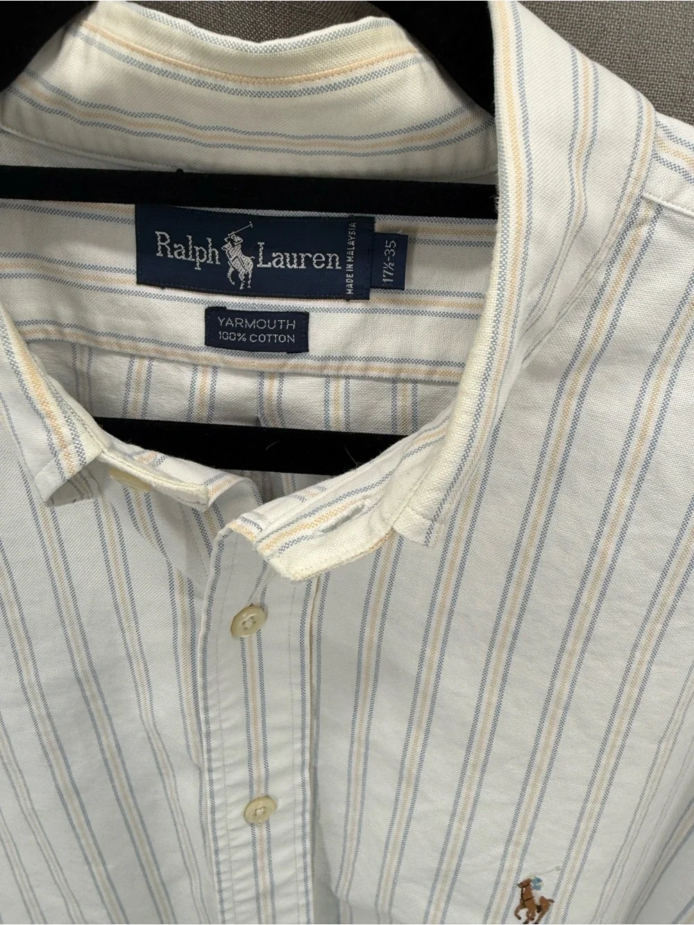 Ralph Lauren Yarmouth striped buttondown shirt beige embroidered pony logo sz XL